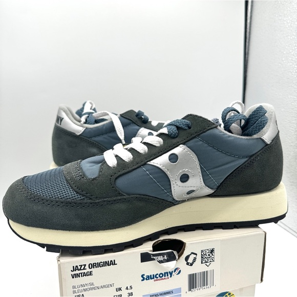 NWT Saucony Jazz Vintage Classic Sneakers Navy Blue White Silver Original Shoes - Picture 10 of 16
